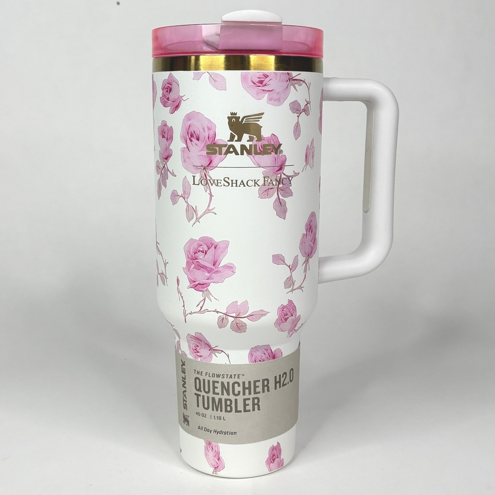 Stanley x LoveShackFancy 40oz Quencher H2.0 Tumbler Ribbon Rosa Pink Floral NEW - Picture 3 of 7